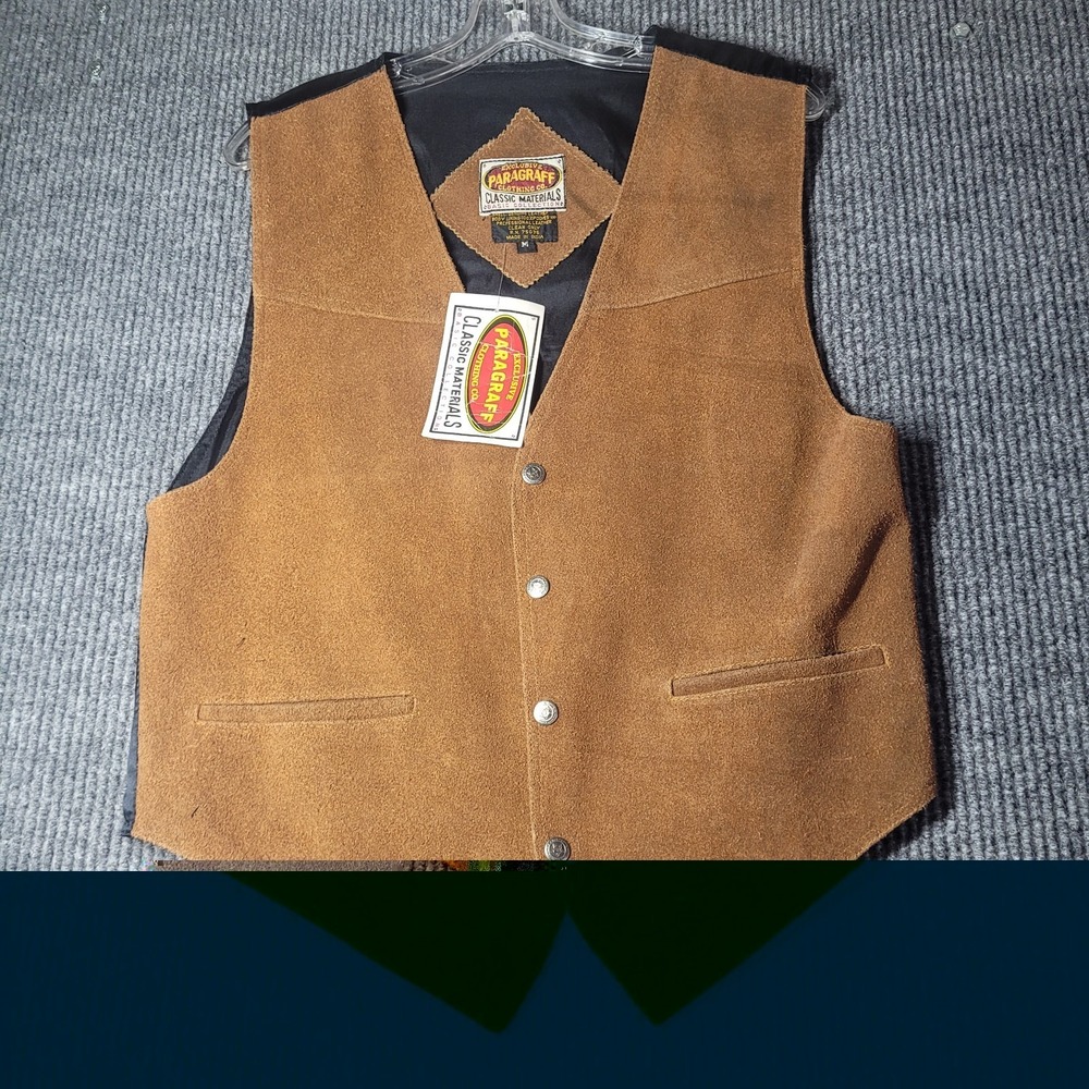 NWT Vintage Paragraff Leather Western Cowboy Vest Size Med Snaps/Pockets